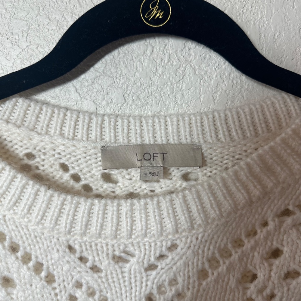 LOFT White Open Knit Pullover Sweater – Size Medium - Picture 3 of 4